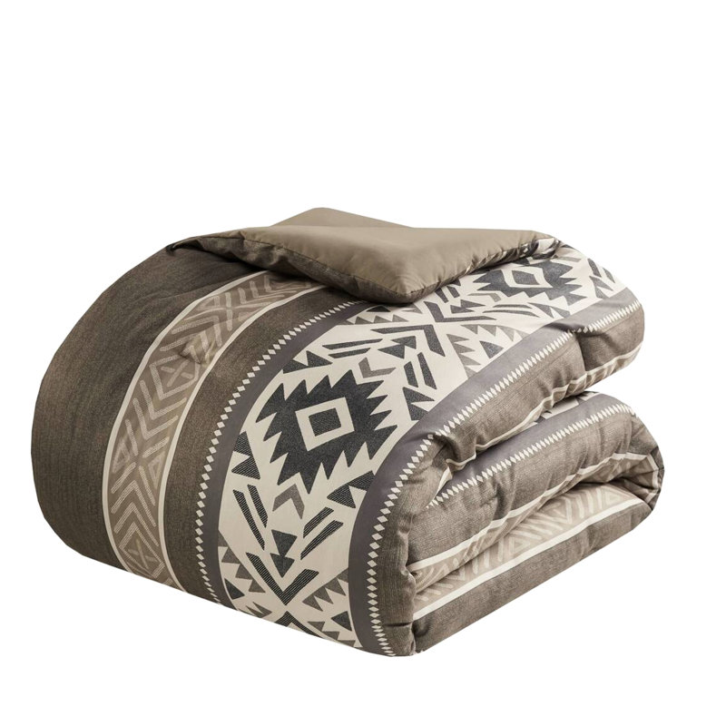 5 Piece Brown Stripe Herringbone Comforter With Throw Pillows For Full. Fabric, Filling, Machine Washable And Spot Cleanable Pillows, Full Size. Microfiber, ,