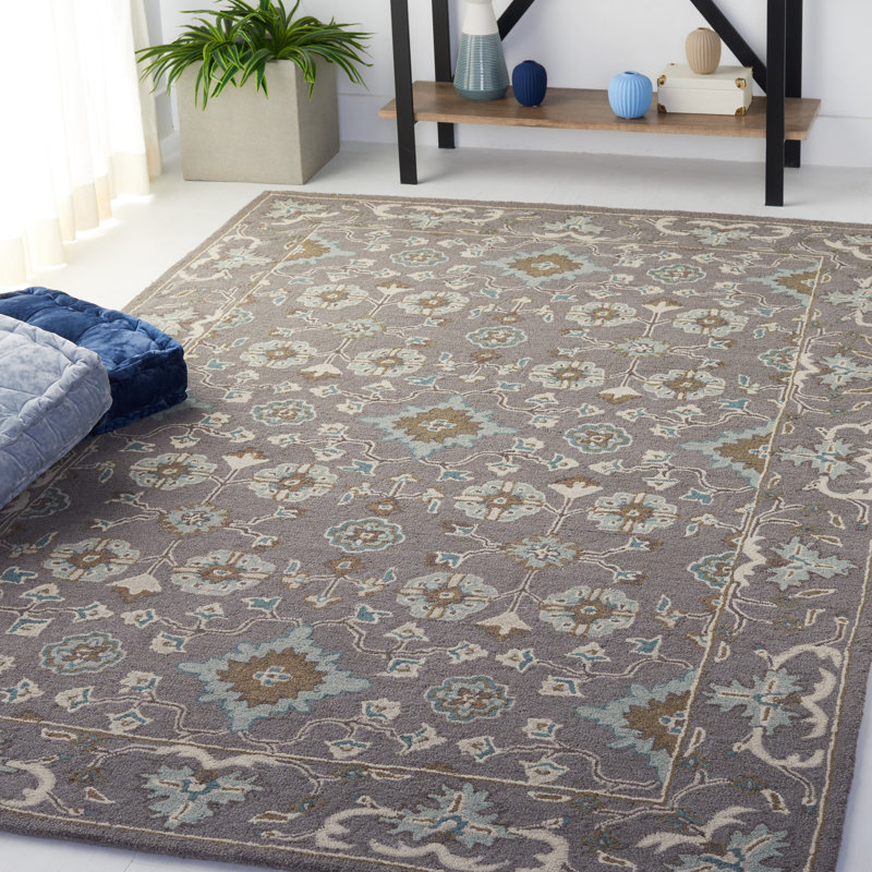 Tapis gris en laine fait à la main Tansy, Rectangle 5 pi x 8 pi