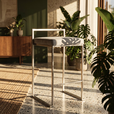 Upholstered Counter Stool with Stainless Steel Frame