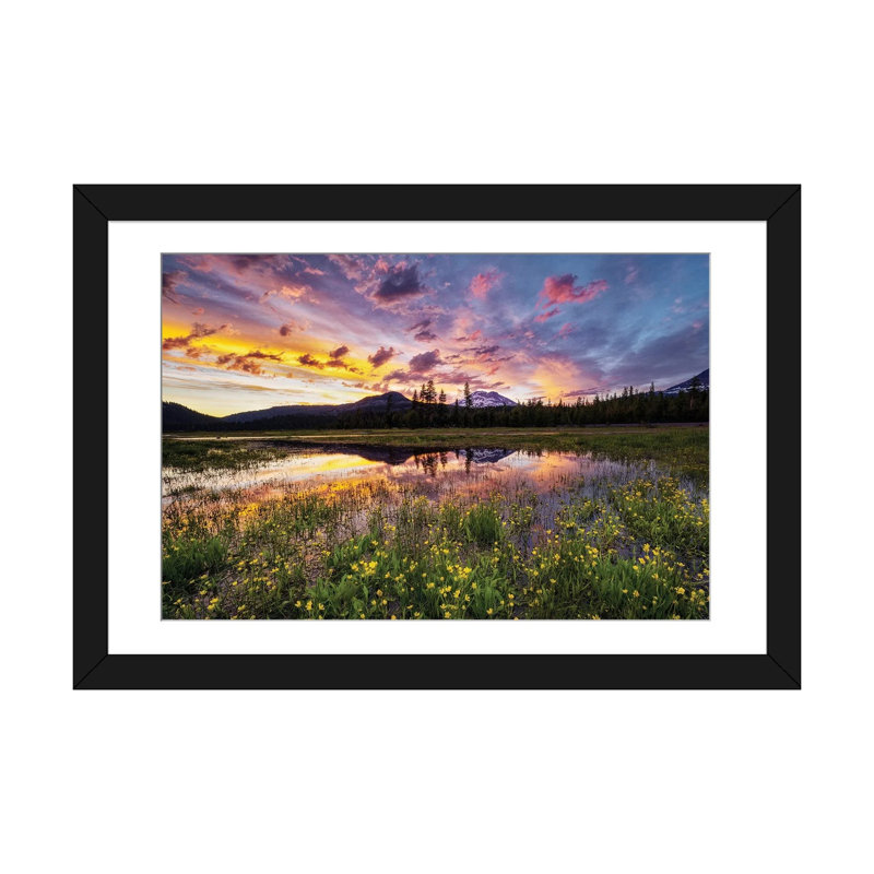 Wildflowers And Mt. Bachelor II, 16" H x 24" W x 1" D, Black Open Corner Frame Paper