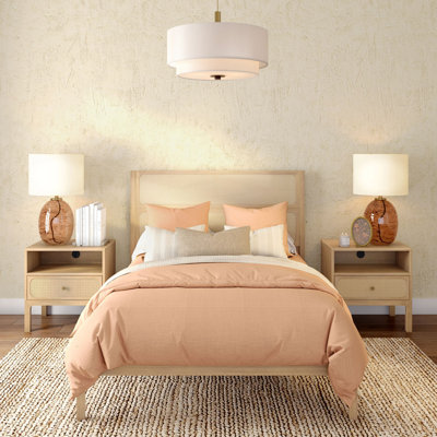 Elio Rattan Headboard Solid Wood Bed, Full