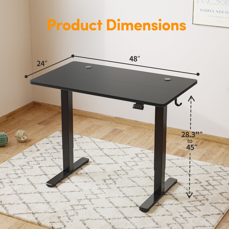 Latitude Adjustable Standing Desk, Black/Black, 27.00" H x 48.00" W x 24.00" D 