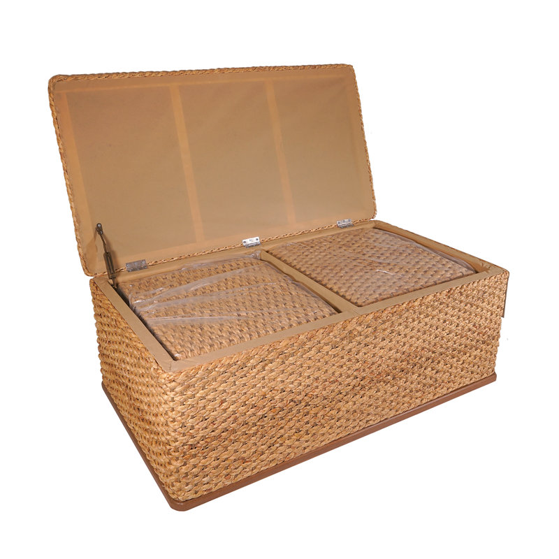 Rattan Coffee Table with Stools & Storage