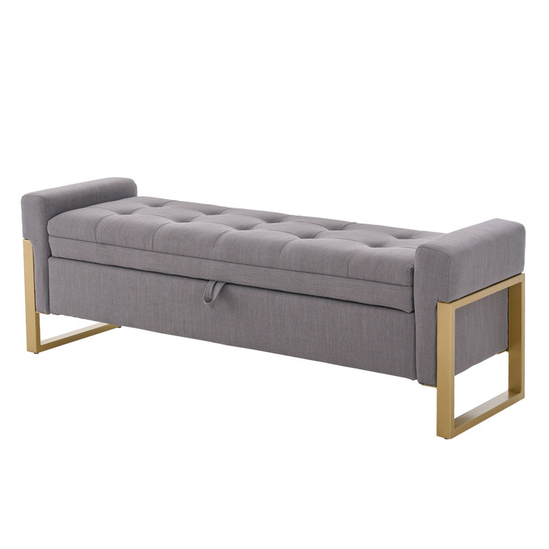 Repose-pieds de rangement rectangulaire capitonné de 57 po de largeur, Lin gris