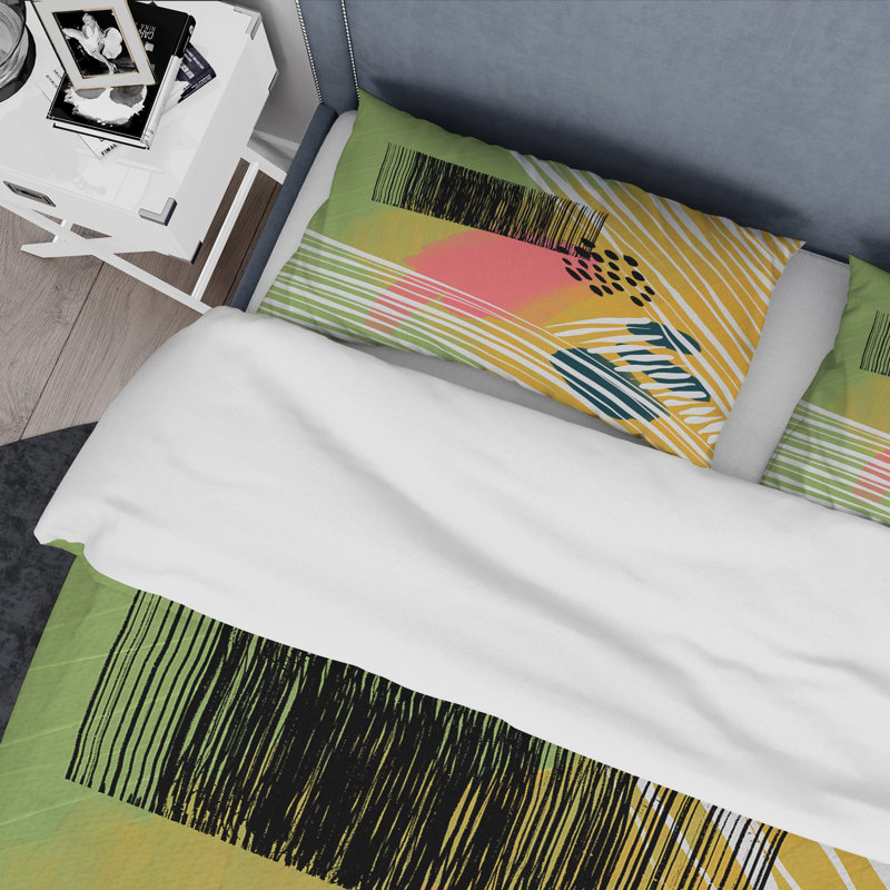 Minimal Abstract In Retro Tones - Ensemble de housse de couette moderne - Microfibre de polyester