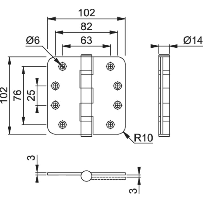 10.2cm H x 10.2cm W Butt Bearing Single Door Hinge