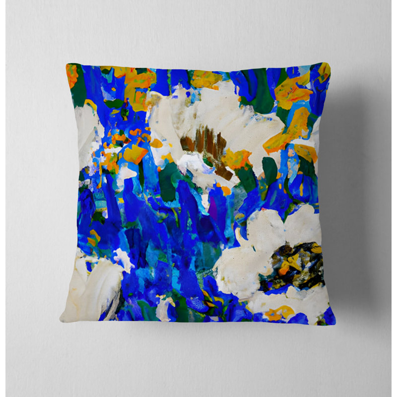 Throw Pillow With Insert, Blue/White Floral/Abstract 1, 16"H x 16"W