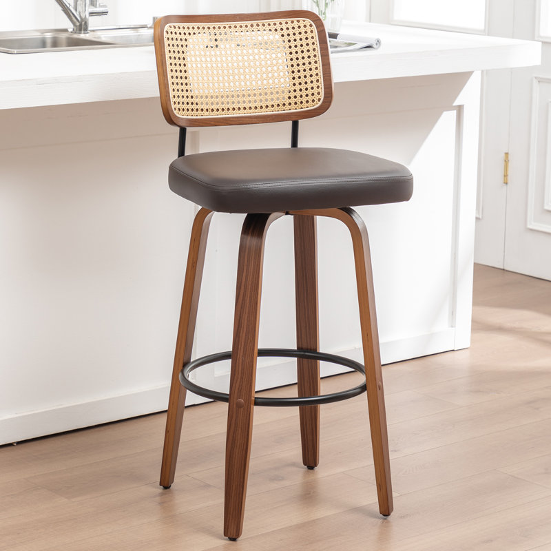 Tabouret de bar pivotant avec dossier en similicuir Cane, Tabouret de comptoir (siège d'une hauteur de 26,3, Noir