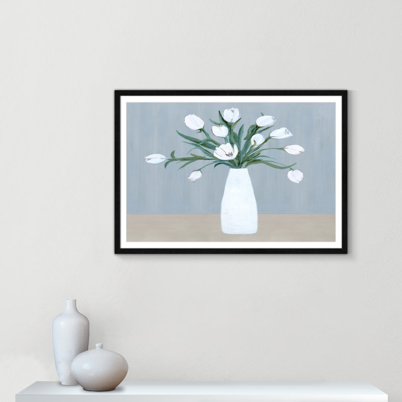 «Milk Glass Arrangement II» par - Print, H 35,5 po x l 25,5 po x P 0,75 po, Cadre noir