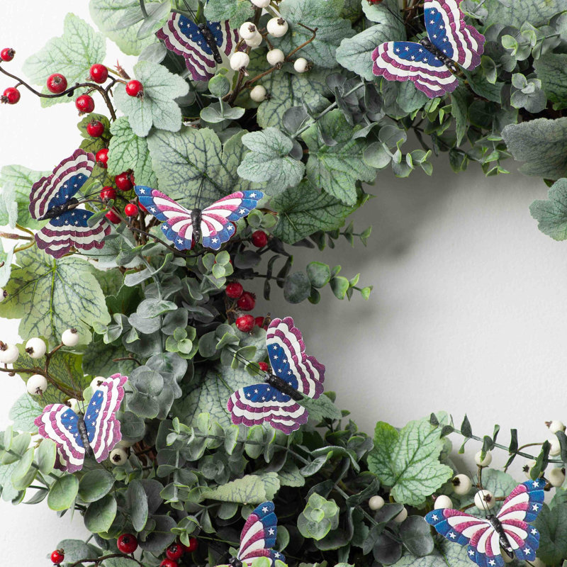 Couronne de jardin patriotique papillon en soie, H 22 po x l 22 po x P 6 po