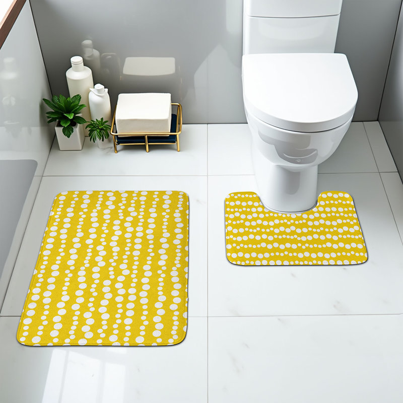  Ensemble de tapis de salle de bain jaune et blanc 2 pièces