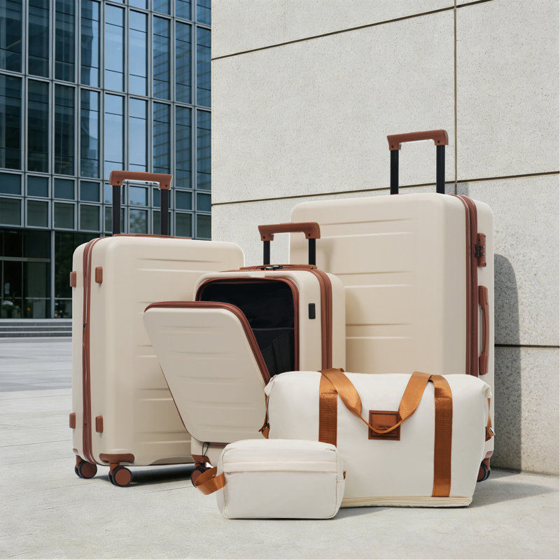 Ensemble de bagages 5 pièces avec ouverture frontale, ensemble de valise de transport extensible rigide avec double roue pivotante, bagage de voyage léger avec port USB, serrures TSA (20 "24" 28 ")