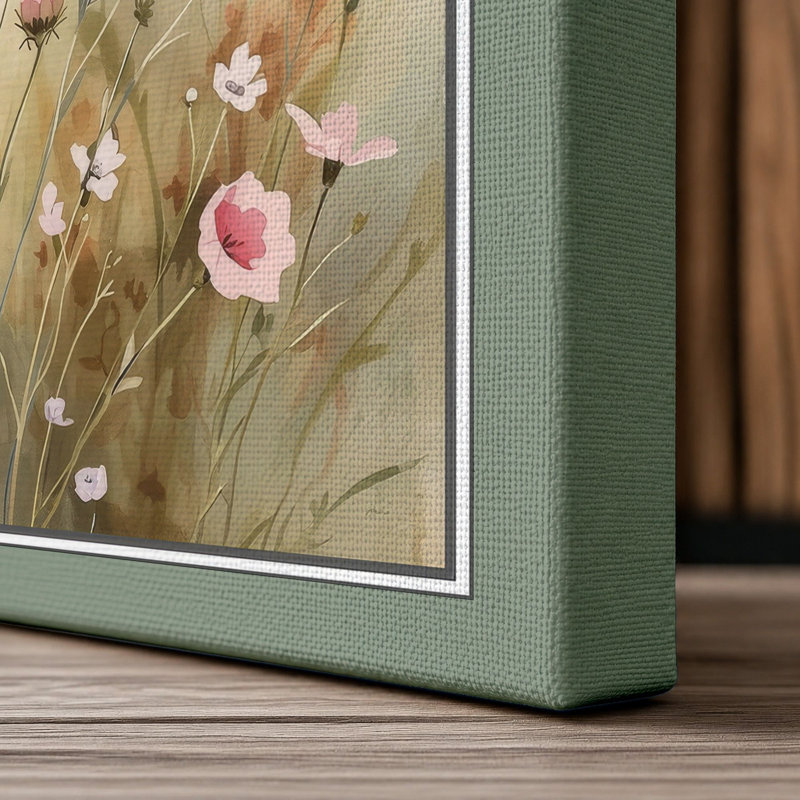 Wildflower Meadow Botanical - Wrapped Canvas, 36x24 - 91.4 x 61.0 cm, Sage Border