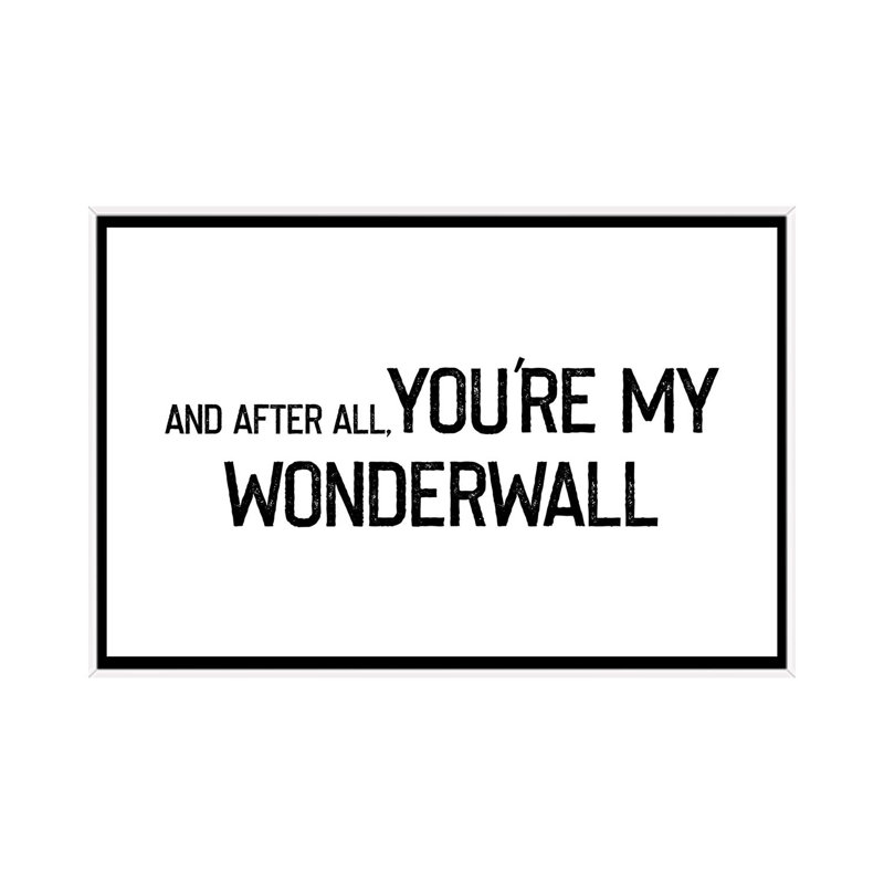 « Wonderwall », impression d’art textuel, Toile blanche encadrée, Pas de tapis, H 40 po x l 60 po x 1,5 po