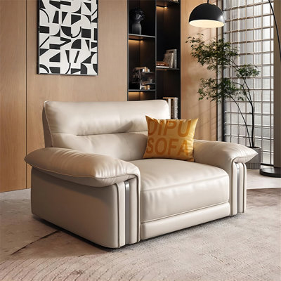 Khaki Genuine Leather cushion Arm Chair