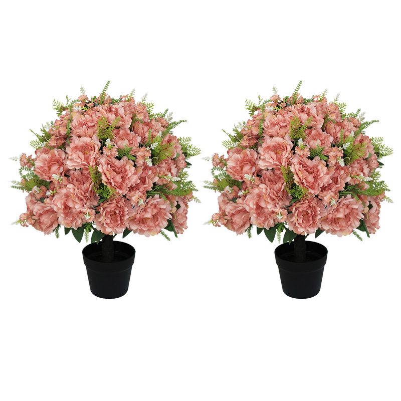 Topiaire de buis artificiel 24 po avec pivoines en soie - plante artificielle en pot, décoration de printemps, Rose