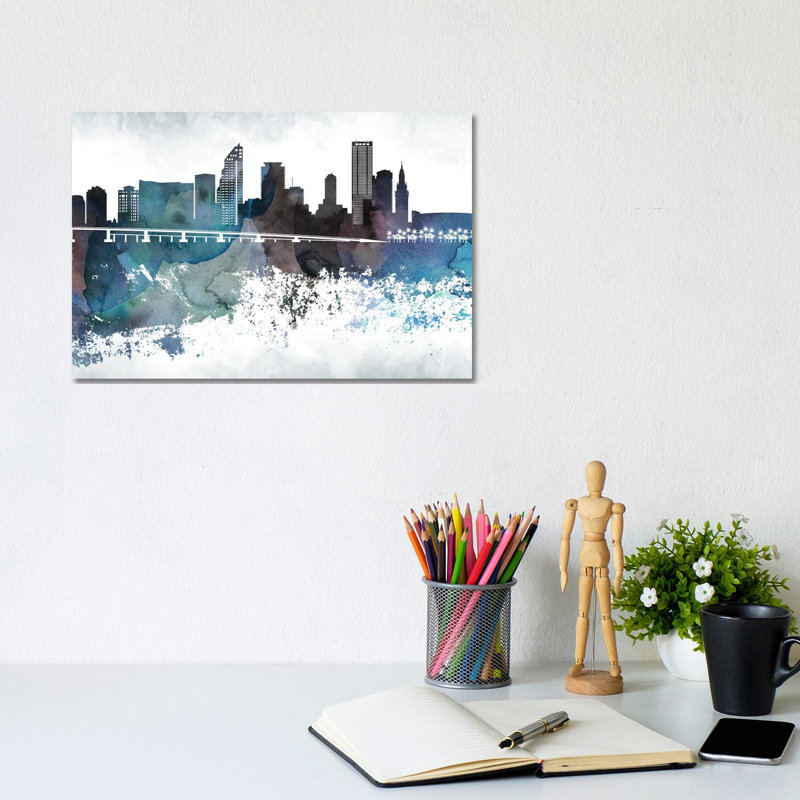 Miami Bluish Skylines - Wrapped Canvas Painting, 20.32cm H x 30.48cm W x 1.91cm D