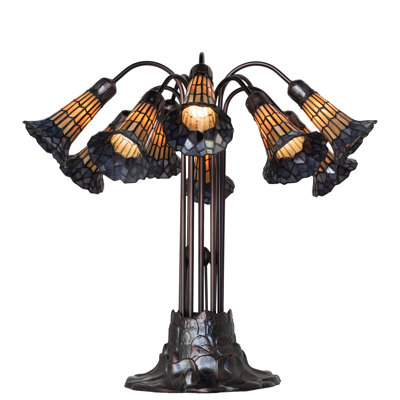 24" High Stained Glass Pond Lily 10 Light Table Lamp