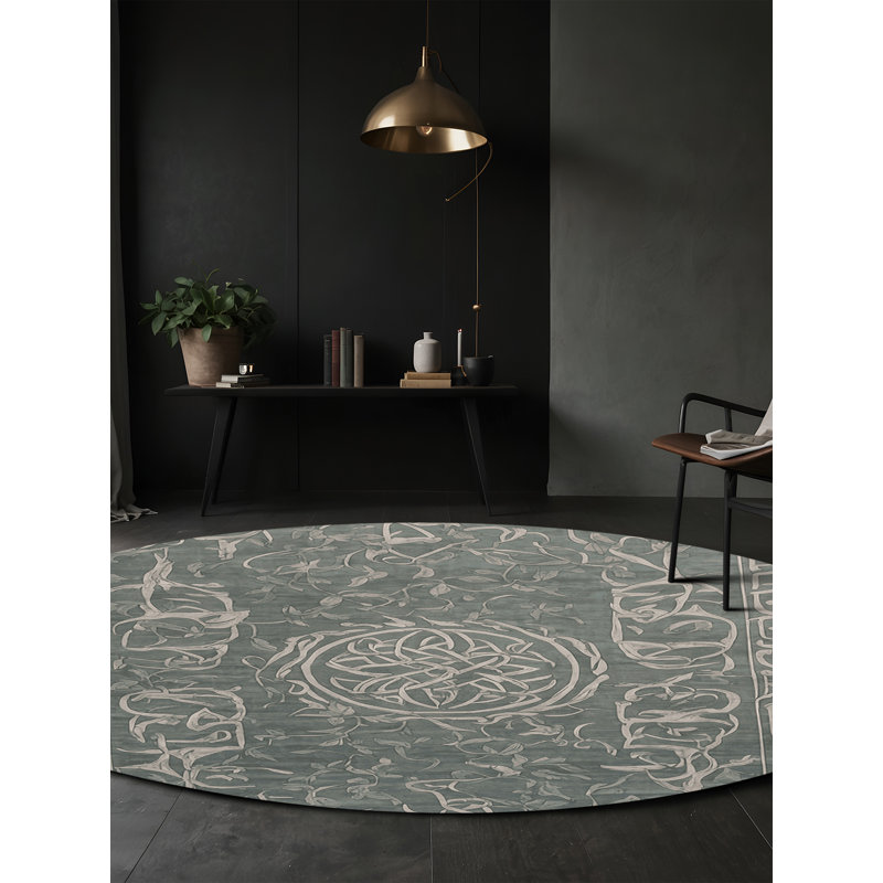 Machine Washable Gray Area Rug, Round 5'