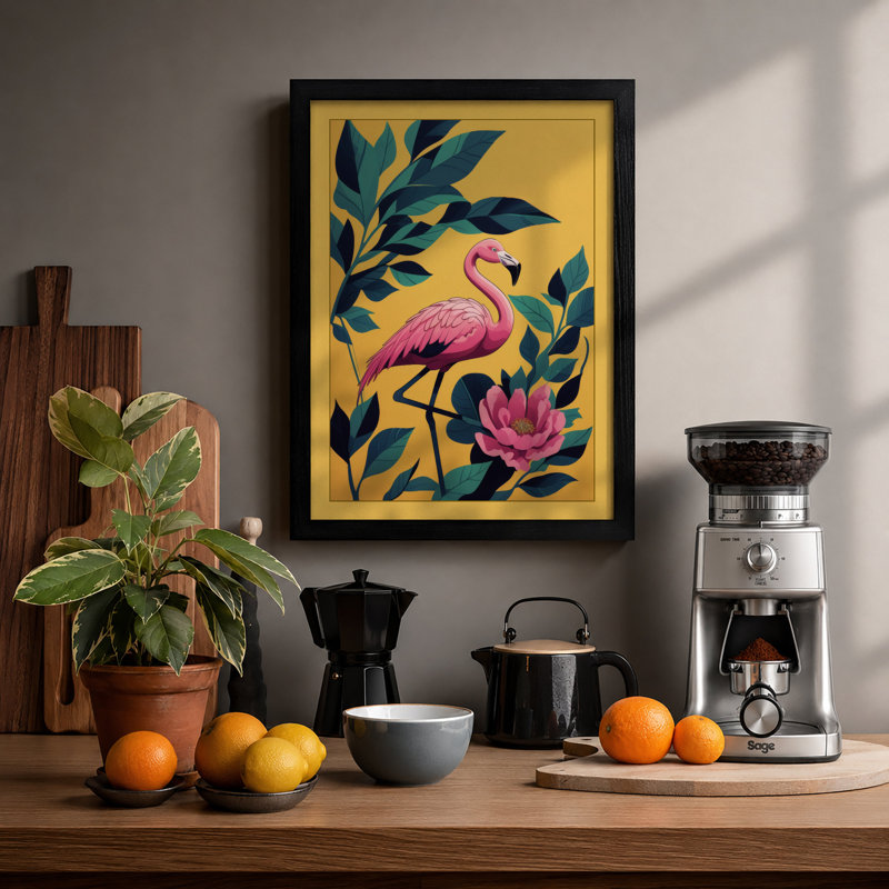 Flamingo in Bloom Tropical - Framed Print, A1 - 84.1 x 59.4 cm, Black