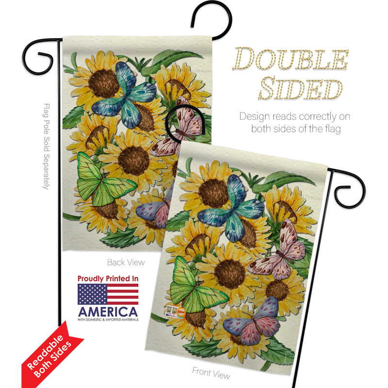 Ensemble de drapeaux décoratifs en polyester 2 faces 19" x 13" papillons sur tournesol impressions