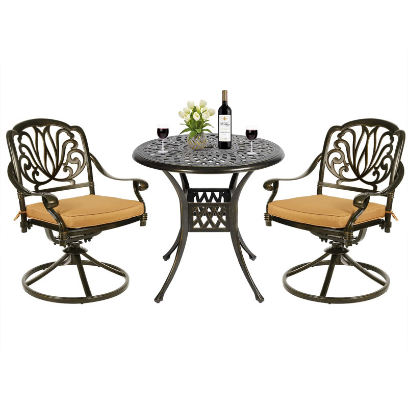 Round 2 - Person 31" Long Bistro Set with Cushions, Khaki