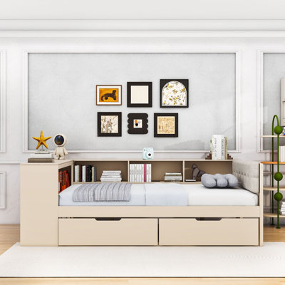 Northup Two Drawers Wooden Bed with Charging Station and Shelves by Lark Manor
