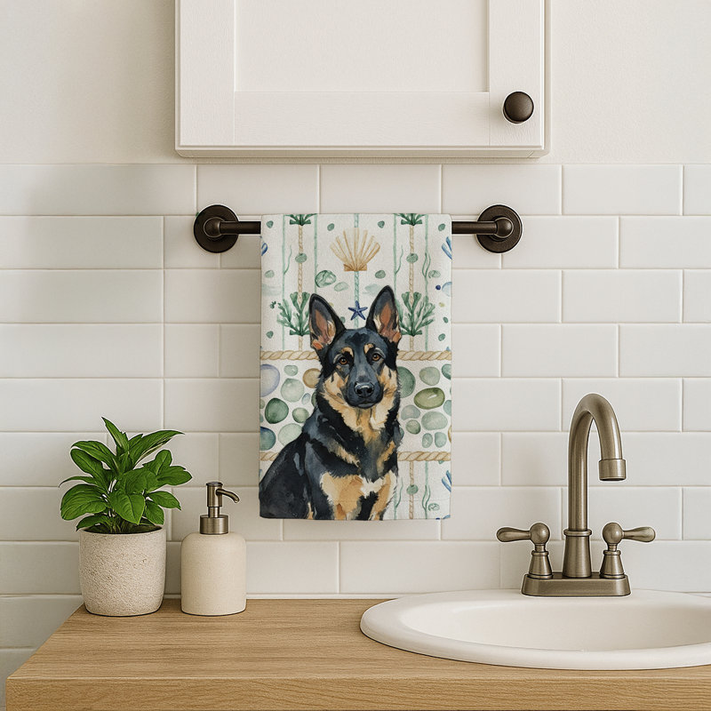 Black and Tan German Shepherd Coastal Sea Glass Kitchen Towel, Black and Tan German Shepherd
