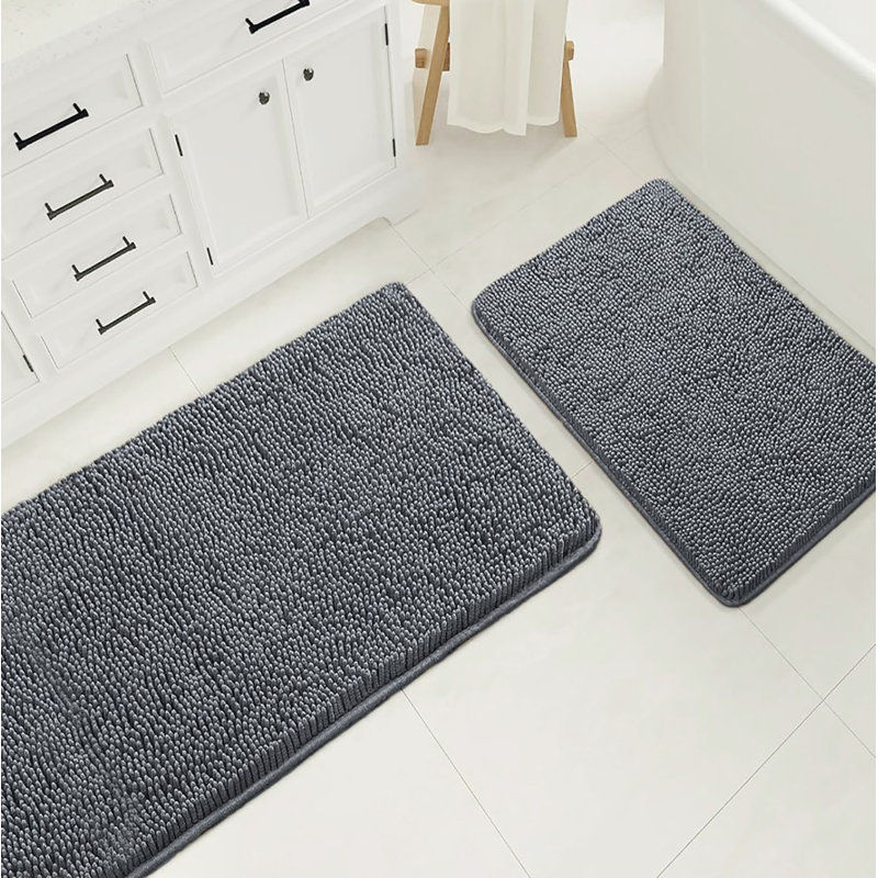 Très grand tapis de salle de bain douillet en chenille, Gris