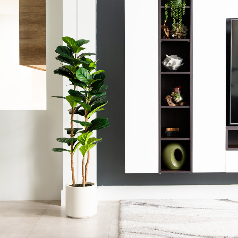 Artificial Fiddle Leaf Tree in Decorative White Planter, 60" H x 20" W x 20" D