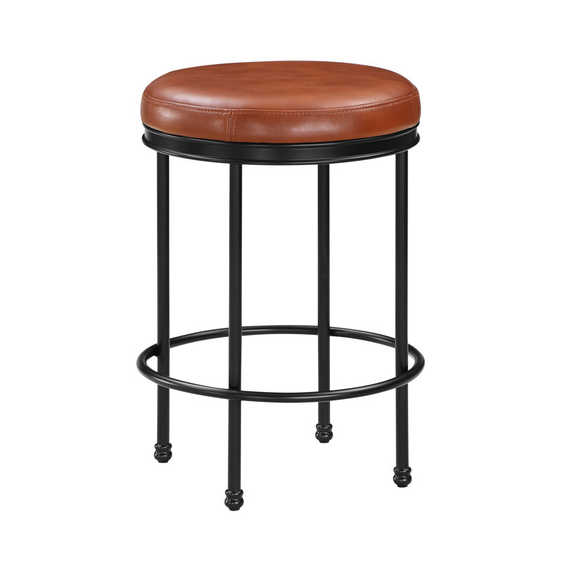 Tabouret de comptoir avec structure en faux métal, finition bronze antique, base en cuir sans dossier, rembourrage confortable, aucun assemblage requis