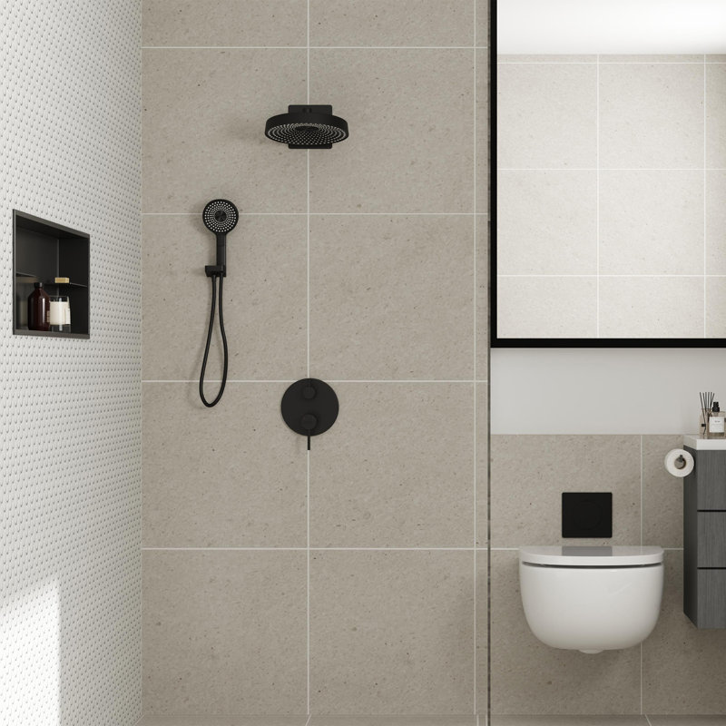 Système de douche combinée avec pomme de douche pluviale 12 po Olimpia avec douchette multifonction et valve de mélange à pression équilibrée