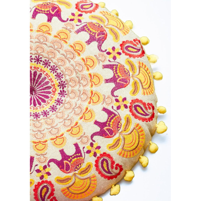 Brielle Eco-Fill Geometric Circular Floor Cushion, Orange