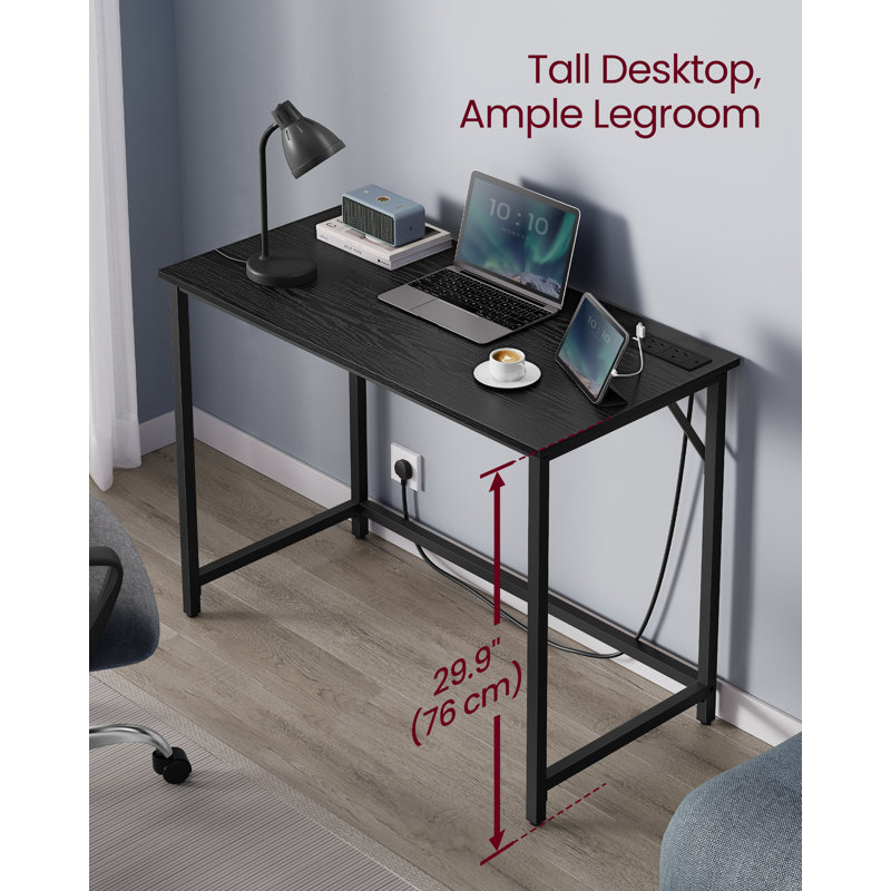 Ahuva Metal Base Computer Desk with Power Outlet, Black