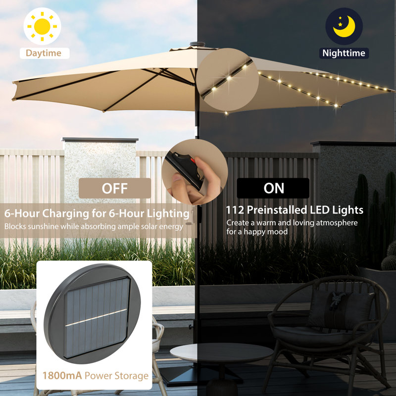 Parasol de marché lumineux 10 pi Seirian, Beige
