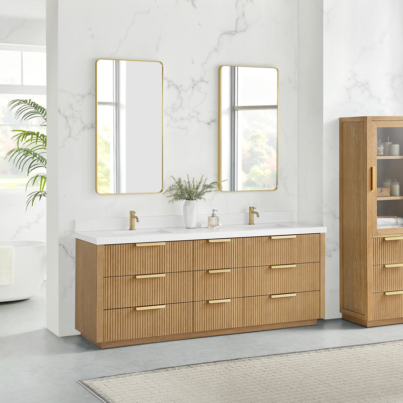 Allister 84" Free-standing Double Bath Vanity in Washed Ash Grey with White Quartz Stone Top, 84"