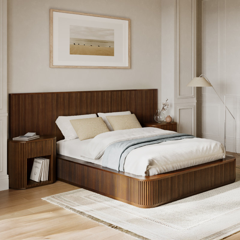 Ellison  Fluted Solid Wood 4 Piece Bedroom Set - King Extended, Extended + King, 4 Pcs: Bed, 2 Nightstands, Dresser