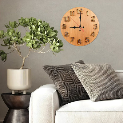 Horloge murale ronde en bois 10 po, mouvement à quartz silencieux, imprimé UV, à piles