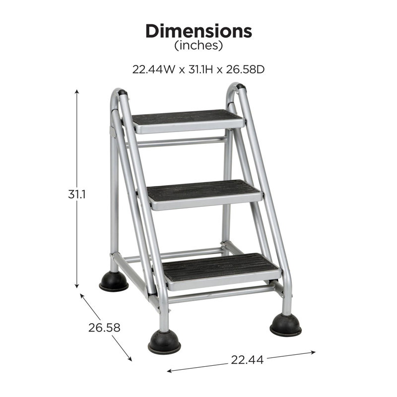 Cosco Platinum & Black 3-Step Rolling Step Stool with Secure Tread