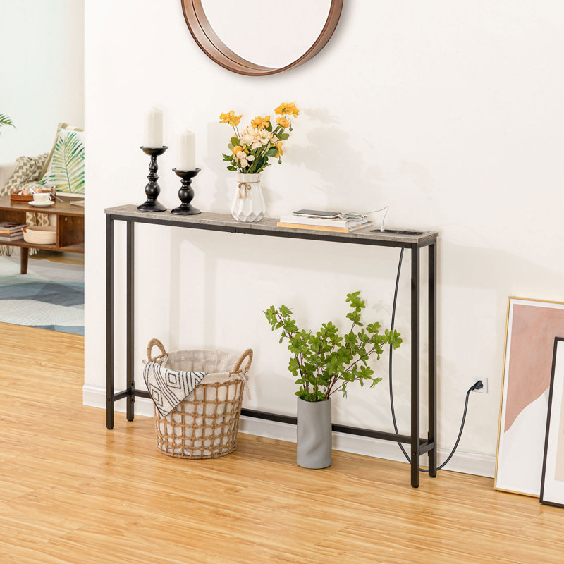 Console Corkhill 47,2 po avec prises de courant, gris