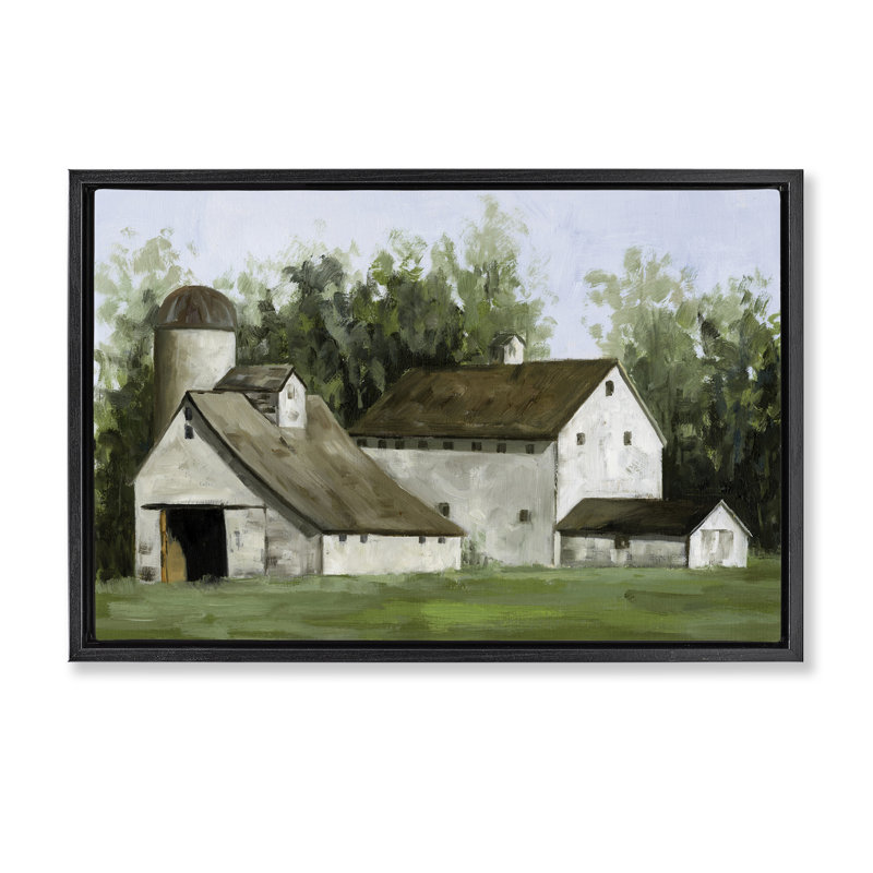 Toile flottante encadrée "White Barn Farmhouse" par White Ladder, Cadre flottant noir de jais, H 17 po x l 25 po