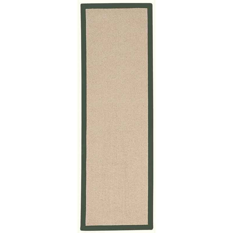 Nannette Handmade Light Beige Berber with Green Cotton Border Made in the USA Area Rug, Runner 2'6" x 8'