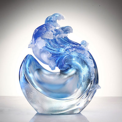 LIULI, sculpture en cristal, vague de l'océan, série de tai-chi | Burst Forth