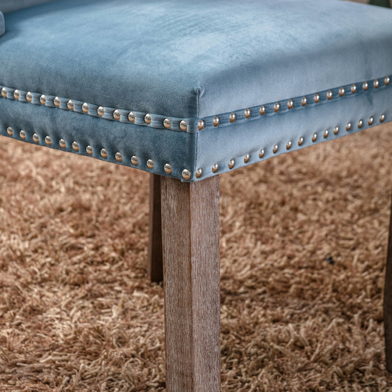 Chaises de salle à manger rembourrées bleues 2 pièces avec tissu en velours, pieds en bois massif, dossier haut, paire de chaises de style américain moderne, velours, base, expérience d'assise confortable, moderne, Sw8809lb