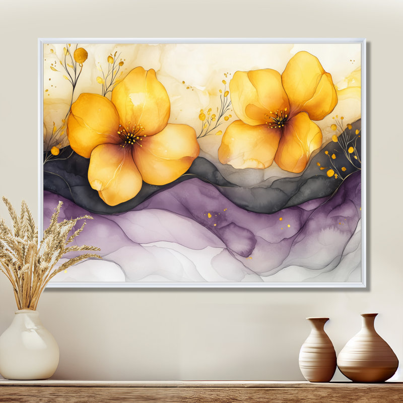 Lavande, fleur de pommier, art mural encadré, H 30 po x l 40 po, Cadre flottant, Blanc