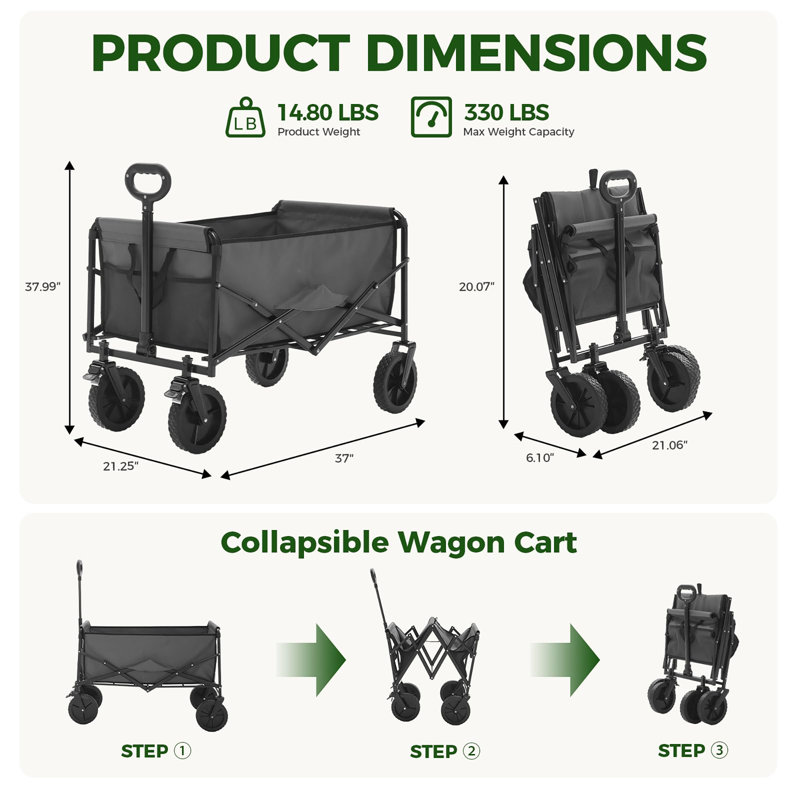Wagon pliable 102L utilitaire robuste standard, Gray