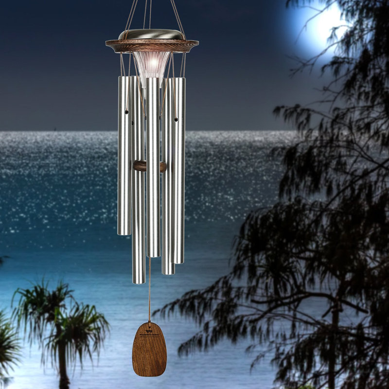 Silver Solar-Powered Metal Wind Chime for Garden Decor