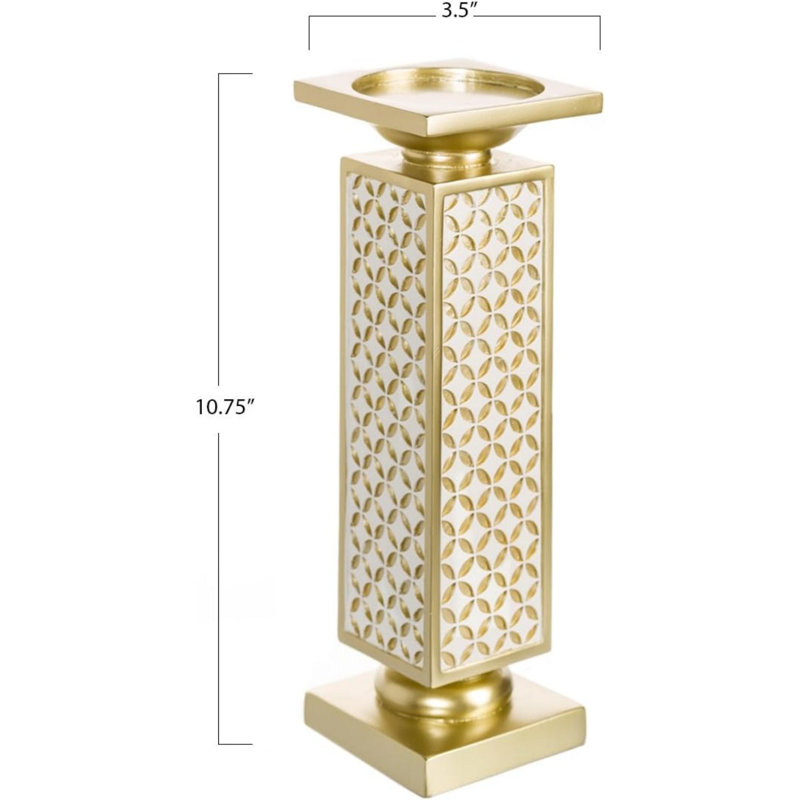 Decorative Pillar Candle Holders, Set Of 2- Functional Table Decorations- Centerpieces For Dining/Living Room(Gold & White)