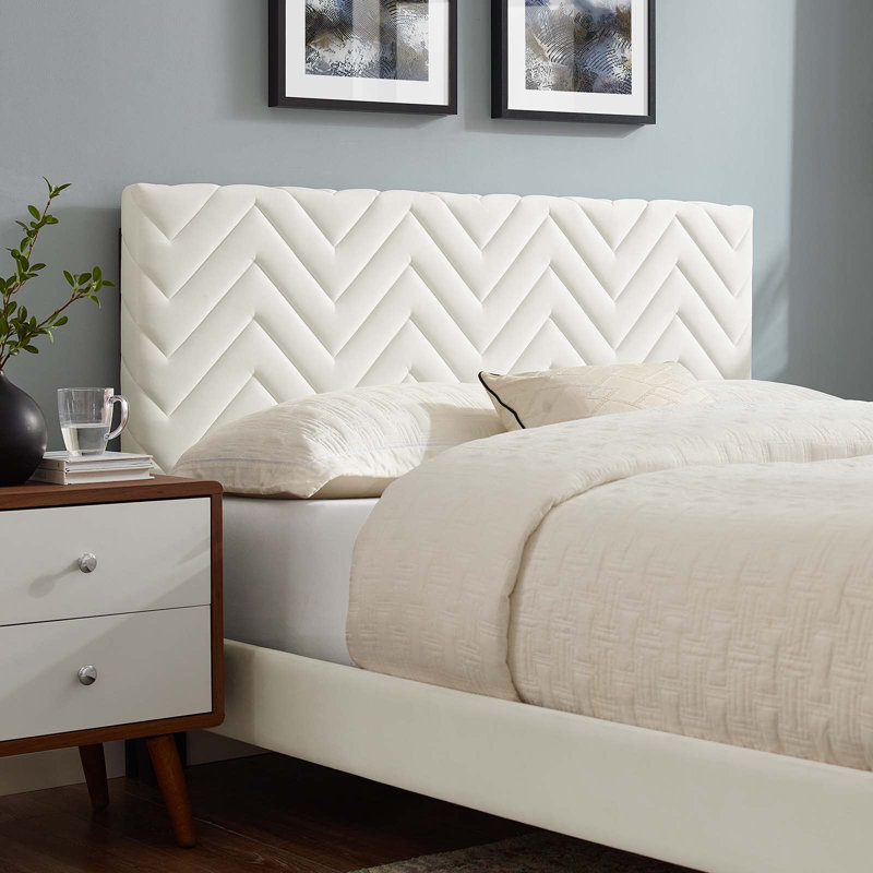 Lit plateforme en velours Leah, Blanc, Simple