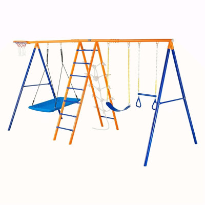 Swing Sets For Backyard 6 In 1 Swing Set 440Lbs Capacity Metal Swingset